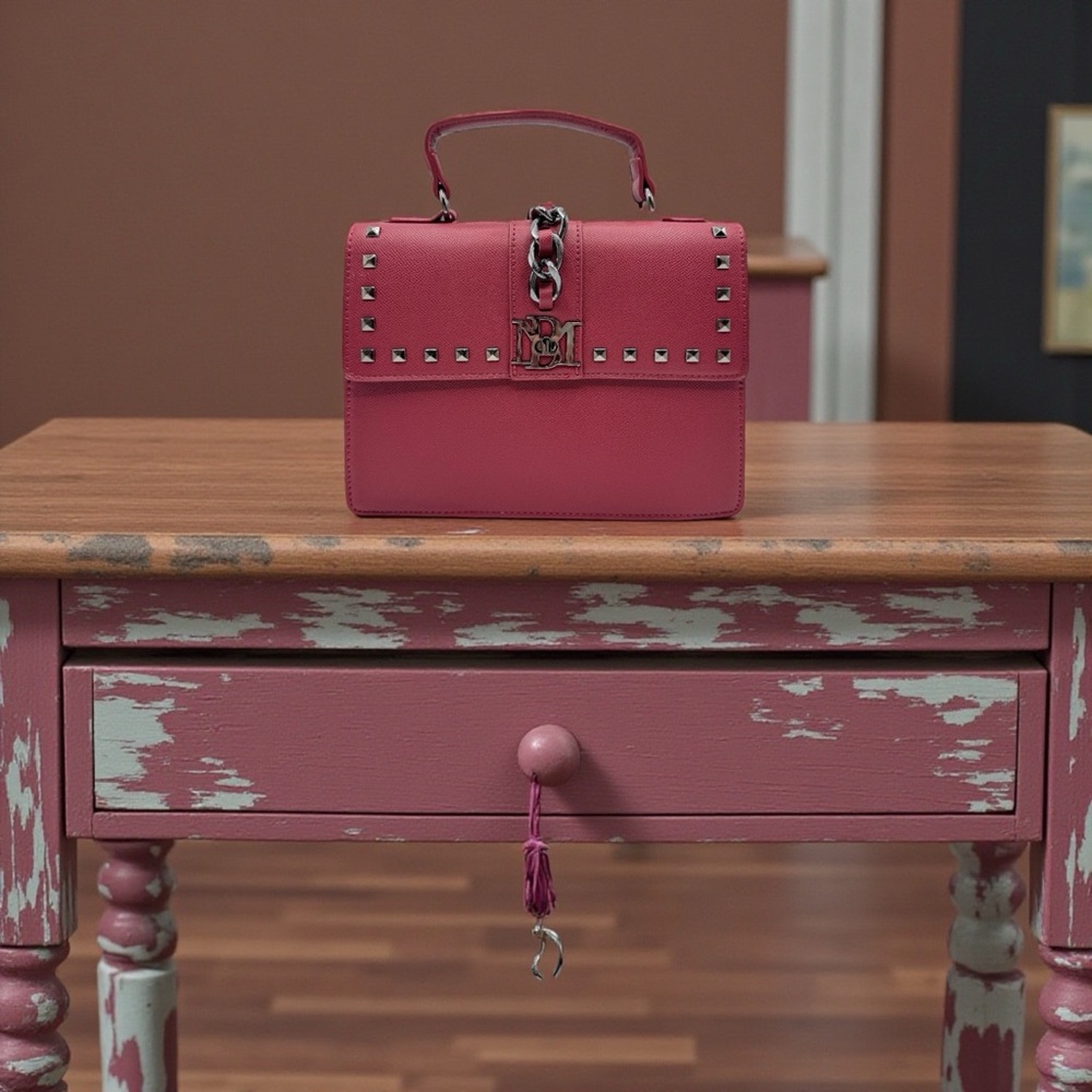Badgley Mischka Pink Studded Leather Crossbody Bag